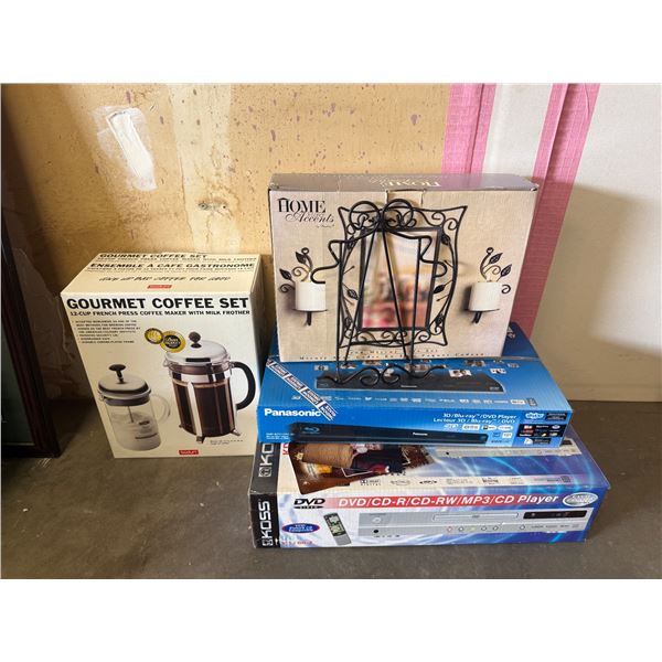 L1 - 4-Pcs Lot: Panasonic and Koss DVD/CD Player, Bodum French Press Coffee Maker, Mirror Gift Set