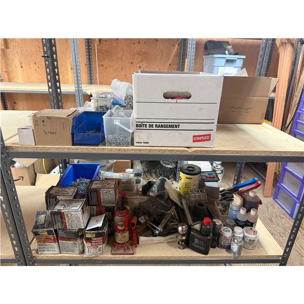 L1 - Assorted Fasteners, Hardware Anchors, Hydraulic Bottle Jack, and Workshop Consumables