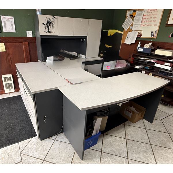 L1- Large L Shaped Modular Reception Desk with Hutch