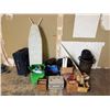 Image 1 : L1 - Mixed Misc Lot: Rolling Suitcase, Ironing Board, Fan, Metal Storage Cases, and Group of Electri