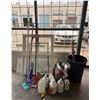 Image 2 : L1 - 2 Fire Extinguishers and Assorted Janitorial including Mops, Brooms, Cleaning Chemical Jugs, Tr