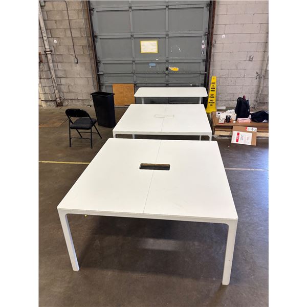 L3 - Group of 2  Square white tables & Desk - approx. 55x55" & 63"x 31 1/2"