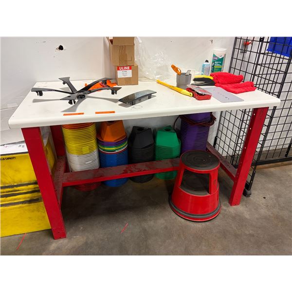 L3 -  Red Metal Frame Workbench - approx. 60" x 30" x 3ft (Content is not included)