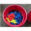 Image 1 : L3 - Uline Red Industrial Rolling Bin  w/ Large Group of Microfiber Cloths