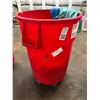 Image 2 : L3 - Uline Red Industrial Bin on Wheels w/ Large Group of Microfiber Drying Towels