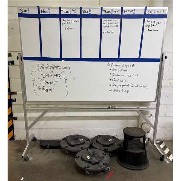 L3 - Double-Side Mobile Rolling Whiteboard & Group of 3 Container Dollies