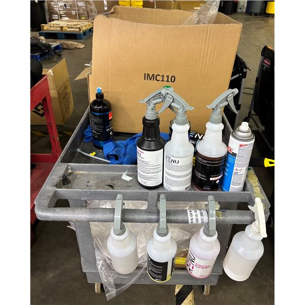 L3 - Gray Mobile Cart Detailing Station - includes Large Group of RENU Spray Bottles Cleaners / Pain