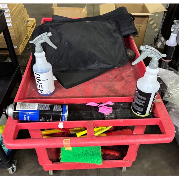 L3 - Red Mobile Cart Detailing Station- includes RENU Spray Bottles / Brush & Mop Detailing Supplies