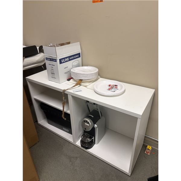 L3 - White Modern Cabinet & Content - includes Nescafe Coffee Machine & White Leather Metal Frame Ba