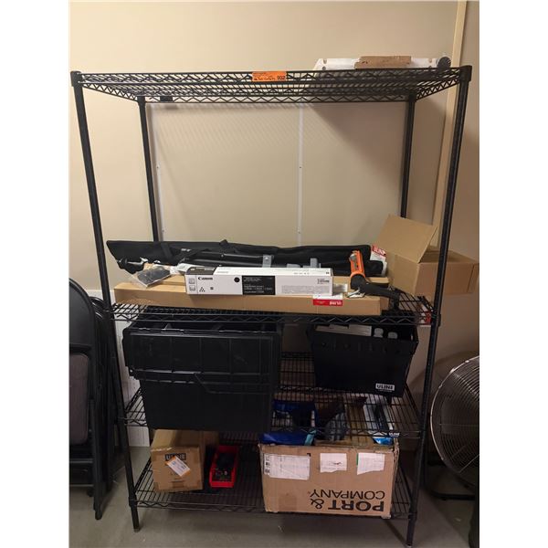 L3 - 4-Tier Black Industrial Shelf & Content - includes Canon GPR-66 Toner Black / Uline Binders / H