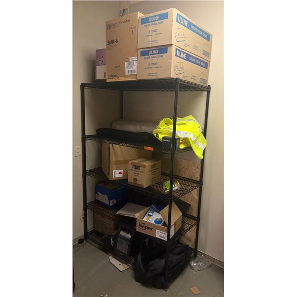 L3 - 5-Tier Black Industrial Shelf & Content - includes Uline Disposable Face Masks / Portable Heate