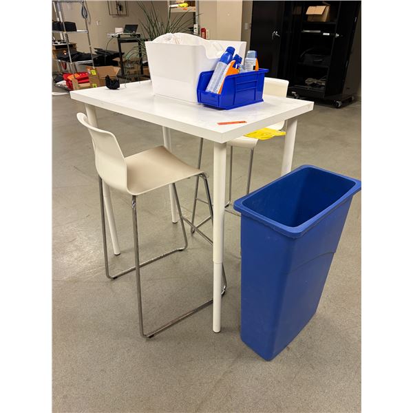 White Bar Table with 2 Bar Chairs -  Approx 40" x 40" x 24"