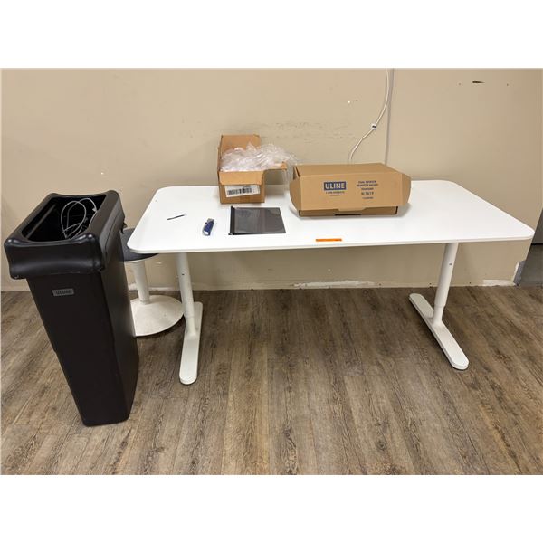 Group of Misc Items - Includes Tesla Mints, Uline Monitor mount and White Desk - Approx 63" x 32" x 