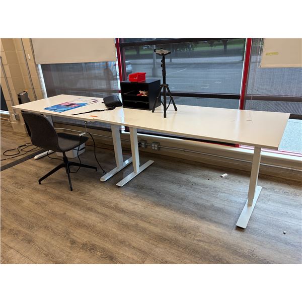 Group of 2 White Height Adjustable Desk with Contents - Approx 60"W x 31"D x 30"L