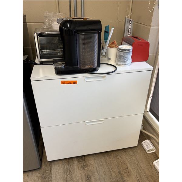 Group of Items - Includes 2 Drawer cabinet, Coffee Machine, Black & Decker Toaster oven etc