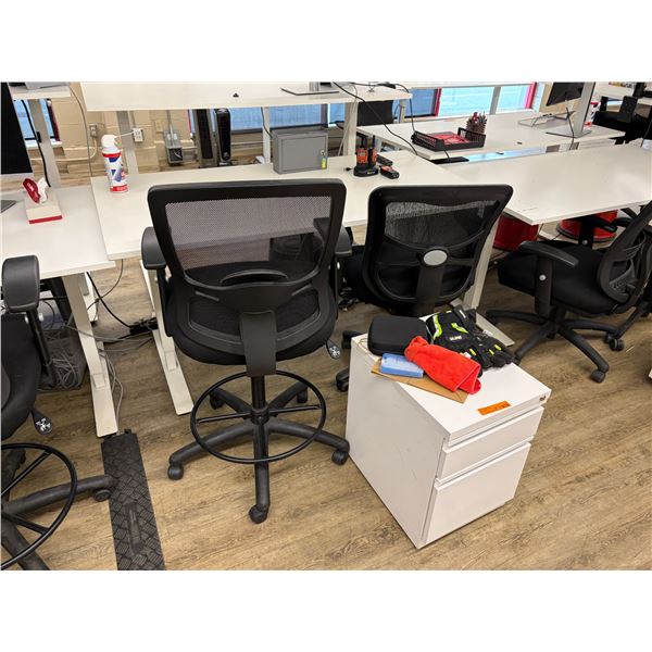 Group of Misc Office Items - Includes Height Adjustable desks, Office Chairs, File Cabinet etc