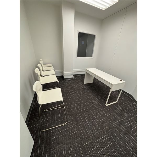 L2 - Contents of Room - (x5) White Stools w/ Chrome Legs & 2 Drawer Desk - 56x20x29.5"