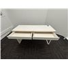 Image 2 : L2 - Contents of Room - (x5) White Stools w/ Chrome Legs & 2 Drawer Desk - 56x20x29.5"