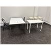 Image 1 : L2 - Group - 2 Tables (53x33x29.5" / 39x24x29"), (x2) Chairs (1 Folding) & (x3) Stools