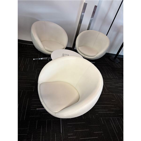 L2 - Group - Modern White Leather Swivel Chairs, Coffee Table & Lamp