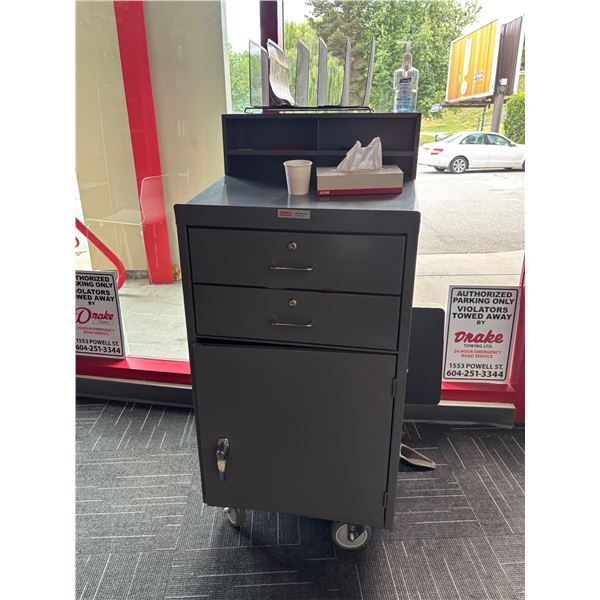 L2 - Uline Rolling Computer Desk Station w/ 2 Drawers & Door
