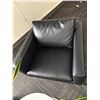 Image 4 : L2 - 5pc - (x3) Black Leather Chairs, End Table & Plant
