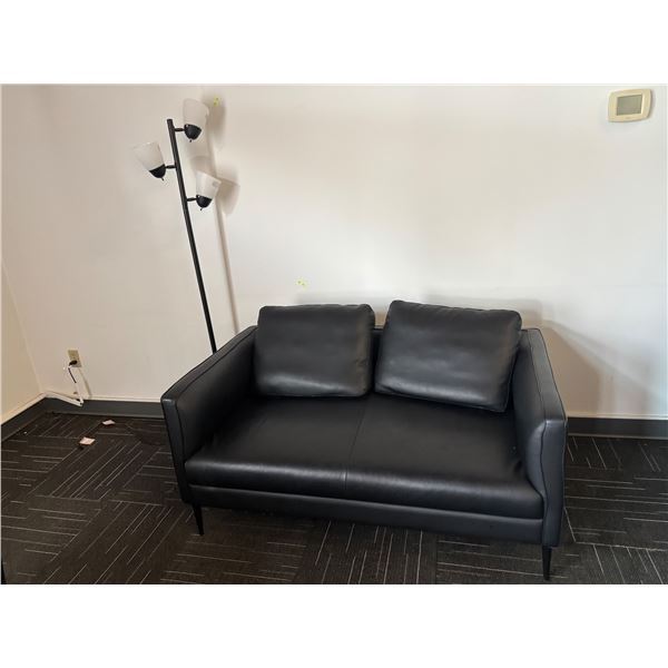 L2 - 2pc - Black Leather Couch & Standing Light