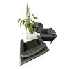 Image 1 : L2 - 5pc - (x3) Black Leather Chairs, Coffee Table & Plant