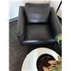 Image 3 : L2 - 5pc - (x3) Black Leather Chairs, Coffee Table & Plant