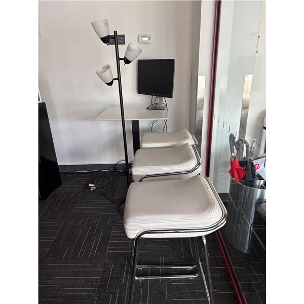 L2 - Group - (x3) White Stools, Table, HP Monitor & Standing Light