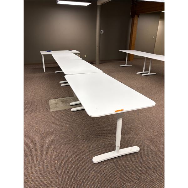 L2 - 4pc - (x3) Adjustable Height White Office Desks/Tables - 63x31.5" Top & (x1) White Table - 63x2