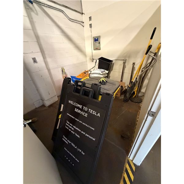 L2 - Contents of Room - Uline Ice Melter (x6), Cones, Salt Spreader, Snow Shovels, Garbage Can, Etc.