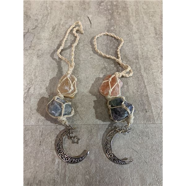 LAIDANLA Car Charm - Rose Quartz Blue Calcite Raw Stones Dangling Moon Star Accessory