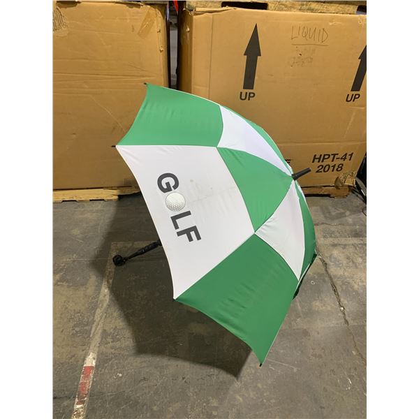 Green And White Golf Umbrella With Ball Receiver Handle