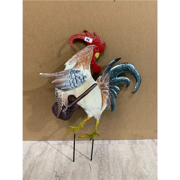 Metal Rooster Playing Guitar - Lawn Ornament