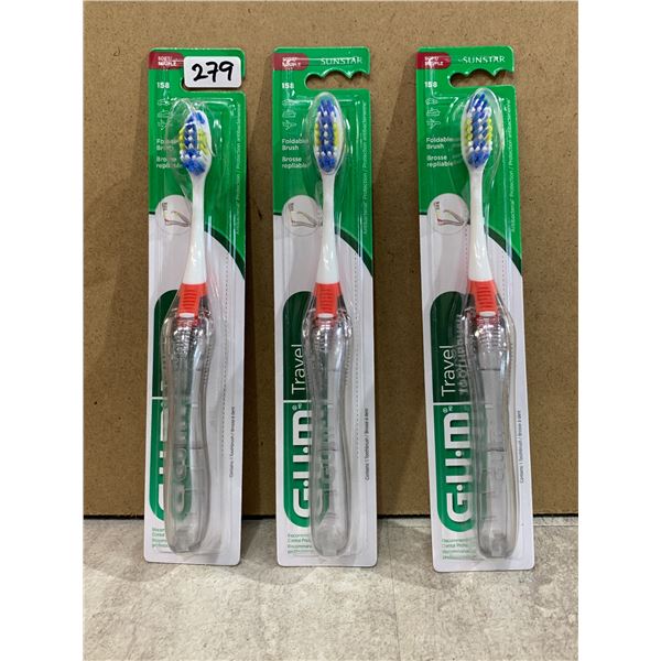 3 Pack - Gum Travel Toothbrushes - Red