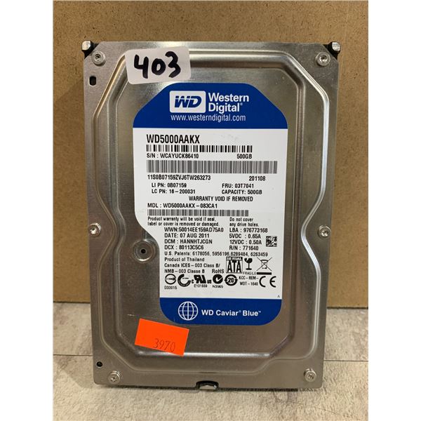 WD 500 GB Computer Hard Drive - Formatted