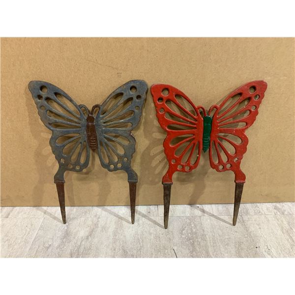 Lot Of 2 Cast Iron Butterfly Garden Decorations