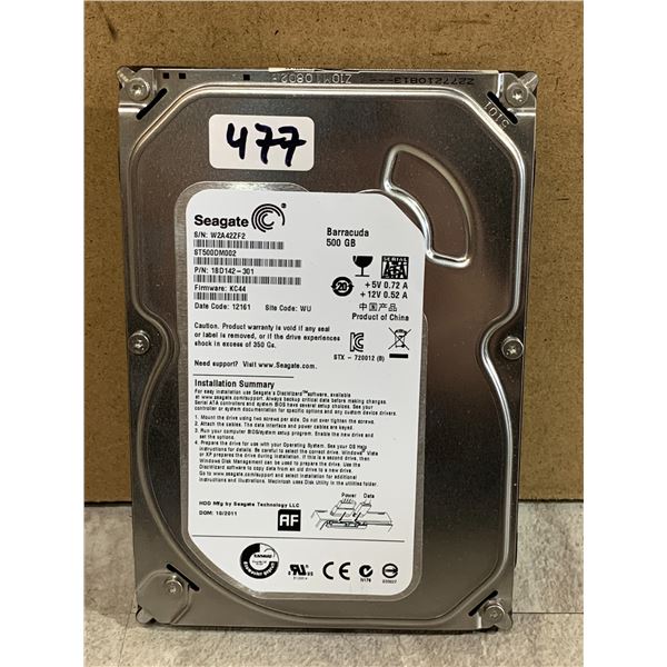 Seagate 500 GB Computer Hard Drive - Formatted