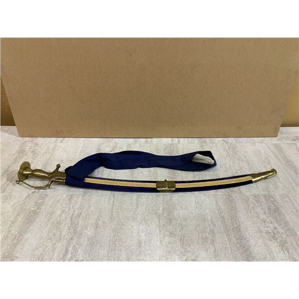 Vintage Indian Talwar Stle Curved Sword With Brass Hilt & Velvet Scabbard - Gurmikhi Script
