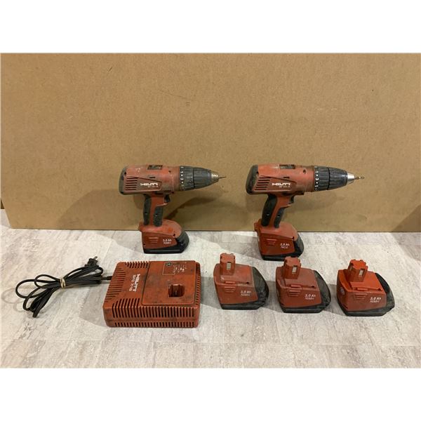 Lot Of 2 Hilti SF 151-A Cordless Drills - 5 Batteries - 1 Charger