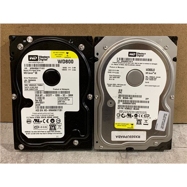 Lot Of 2 80GB WD Computer Hard Drives - Formatted