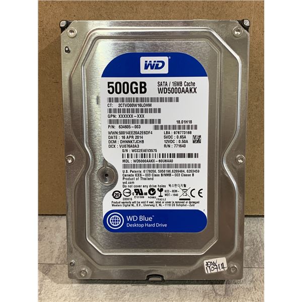 WD 500 GB Computer Hard Drive - Formatted