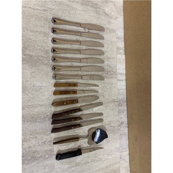 Assortment Of 14 Knives & 1 Cheese Cutter