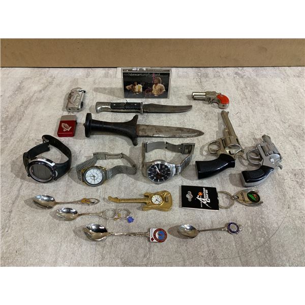 Assortment Of - Knives - Fake Guns - Lighters - Watchers & A Cassette Tape