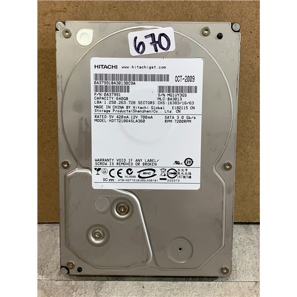 Hitachi 640 GB Computer Hard Drive - Formatted
