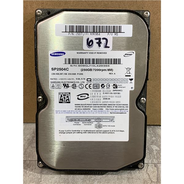Samsung 250 GB Computer Hard Drive - Formatted