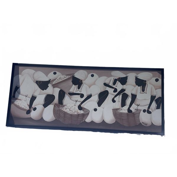 Wilson Signed Framed Painting of Women with Baskets