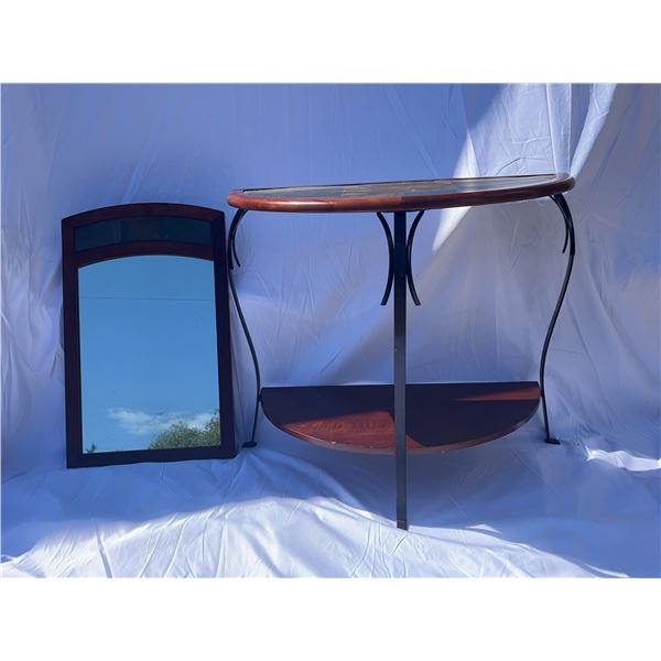 Half-Moon Slate Console Table and Mirror Set