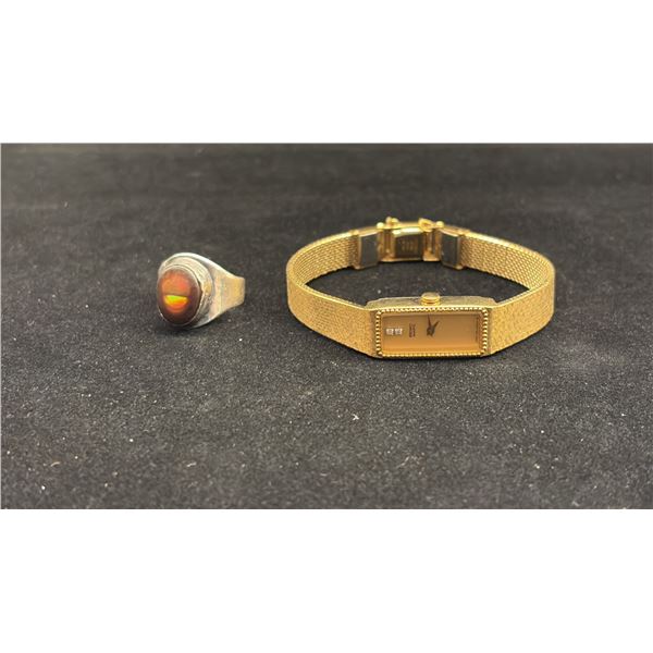 SILVER LADIES RING SET WITH FIRE AGATE (5.6G), SEIKO LADIES WRISTWATCH